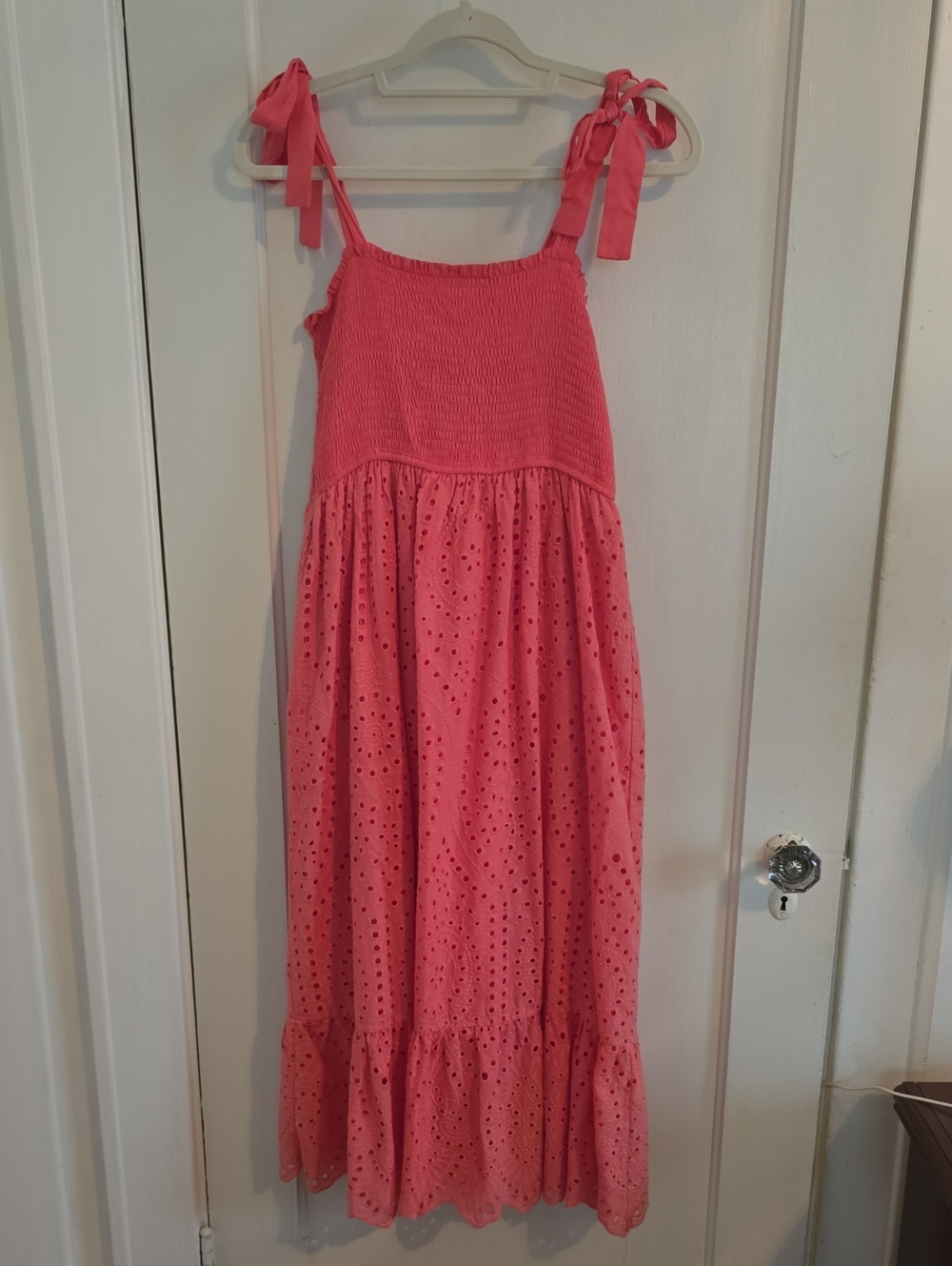 Mystree Coral Pink Eyelet Tie-Shoulder Sundress